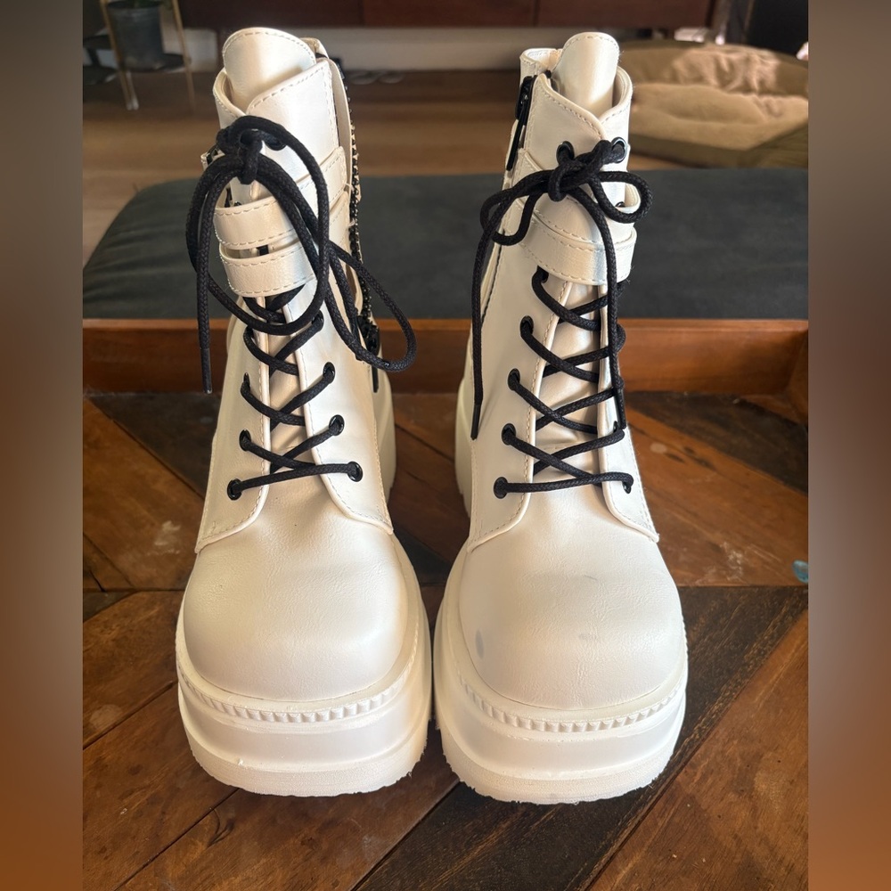 Demonia Platform Combat Boots Women’s Size 9 White - image 1